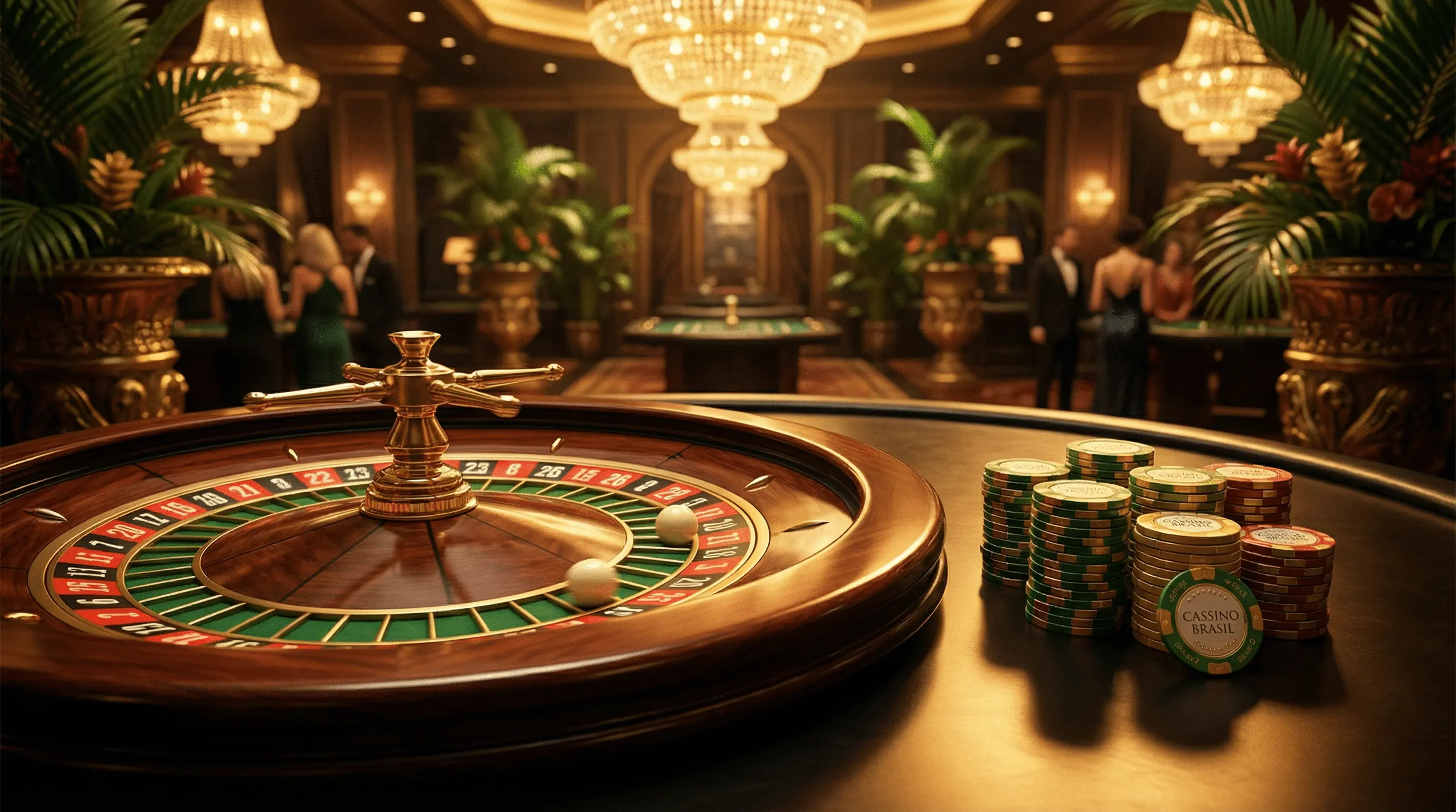 Roleta europeia de luxo com fichas douradas